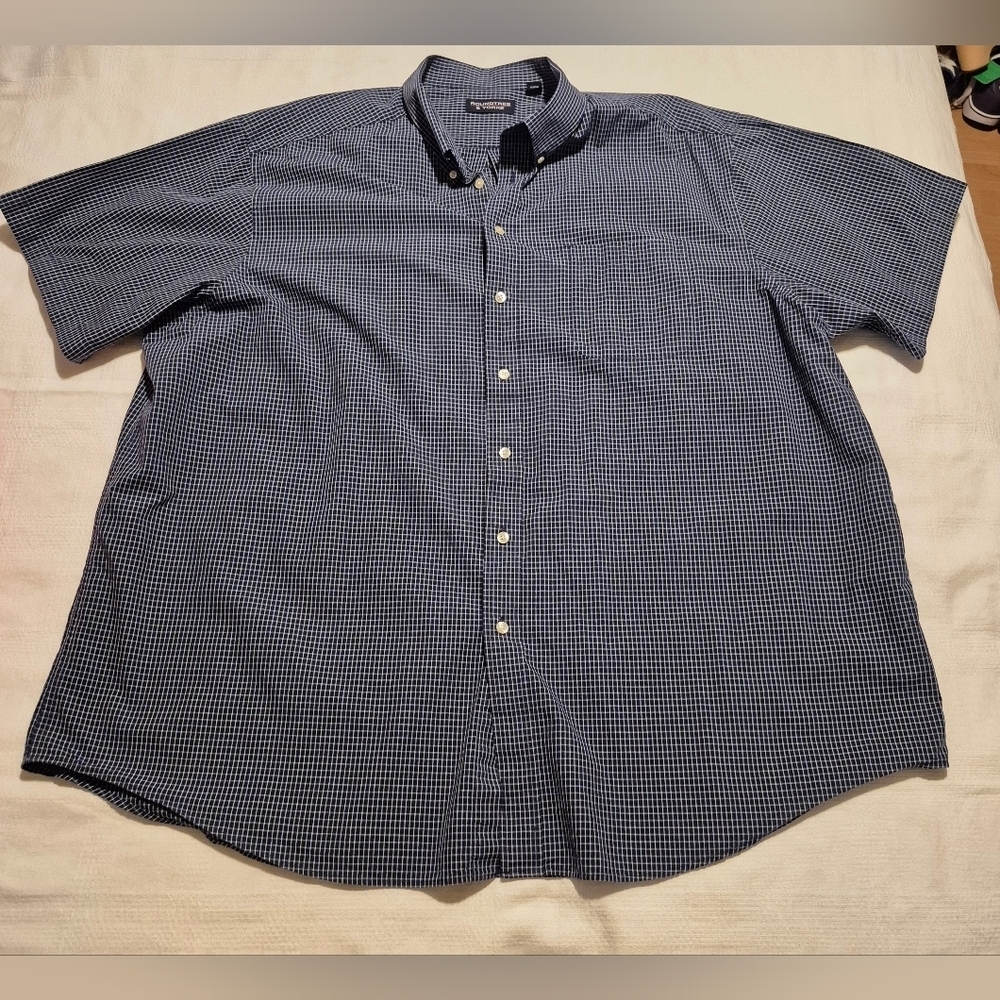 Roundtree & Yorke men's 4XT blue & white grid print short sleeve shirt, EUC